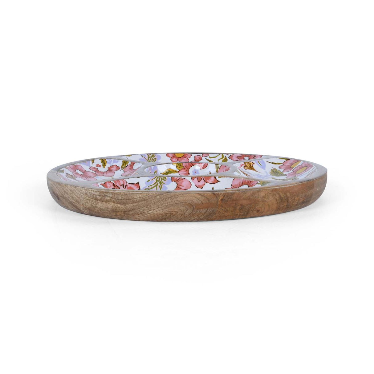 4 Compartments with Bowl Wooden Serving Platter- Pink