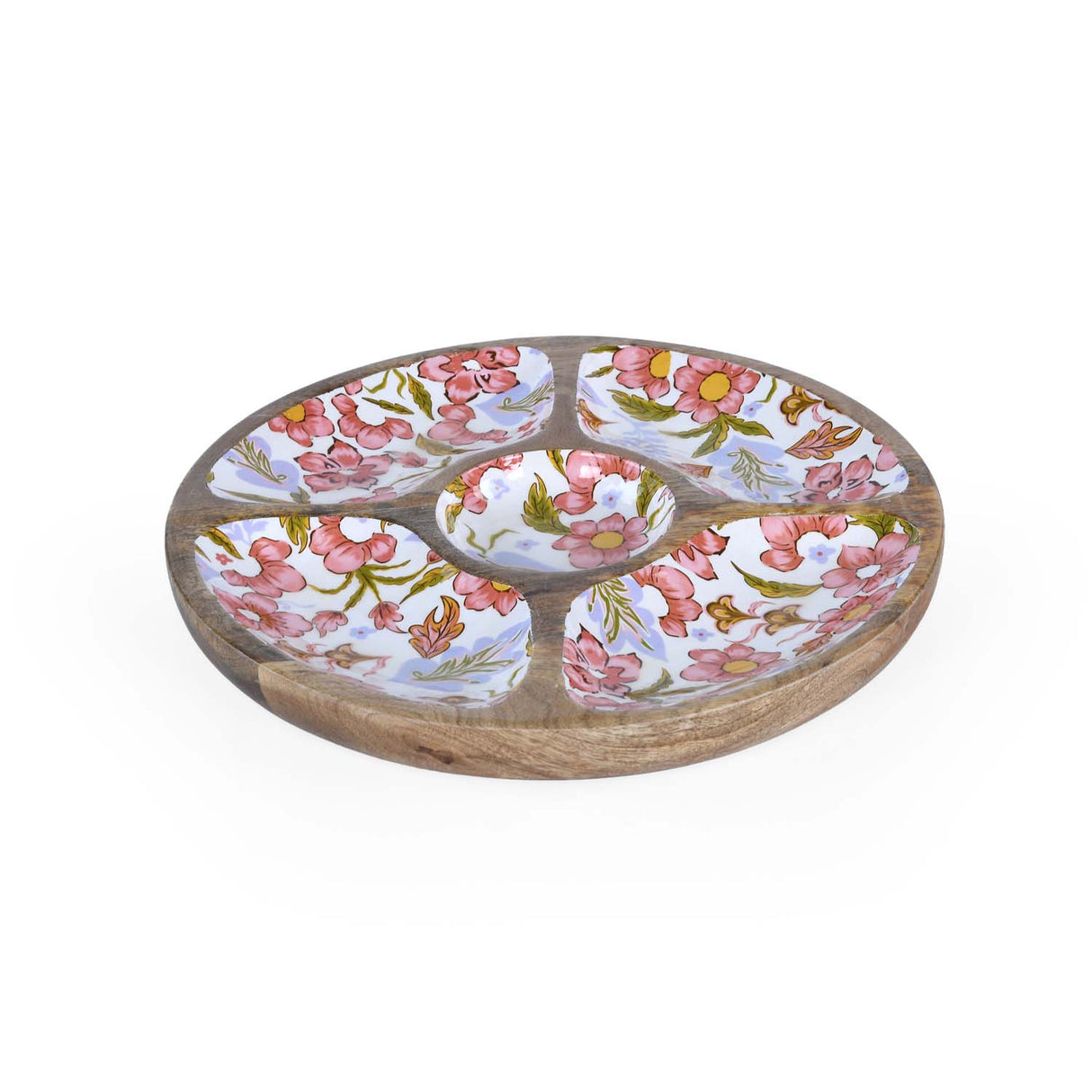 4 Compartments with Bowl Wooden Serving Platter- Pink