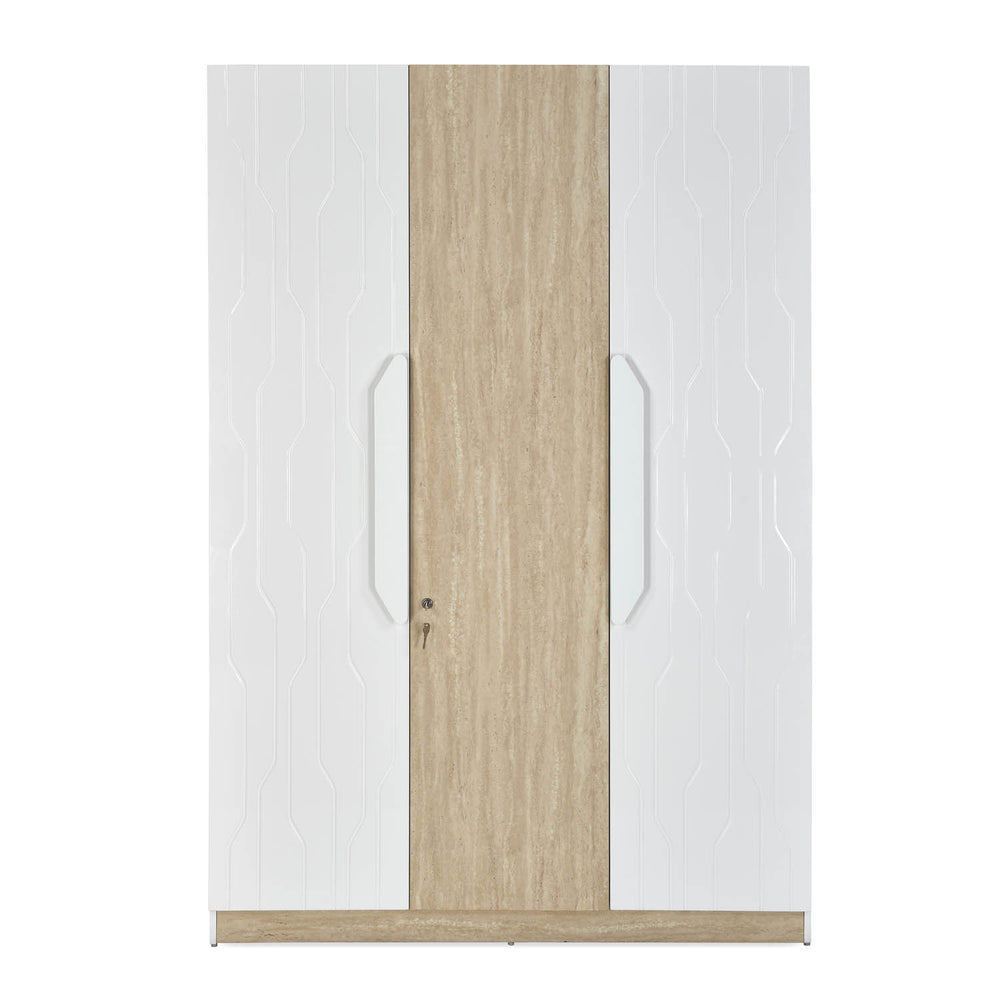 Tron 3 Door Wardrobe- Travertine & White
