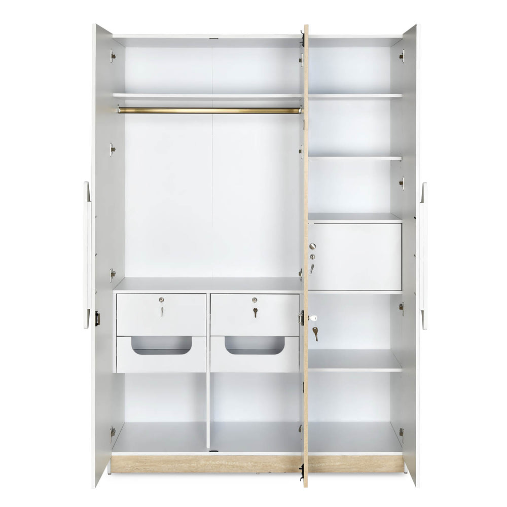 Tron 3 Door Wardrobe- Travertine & White