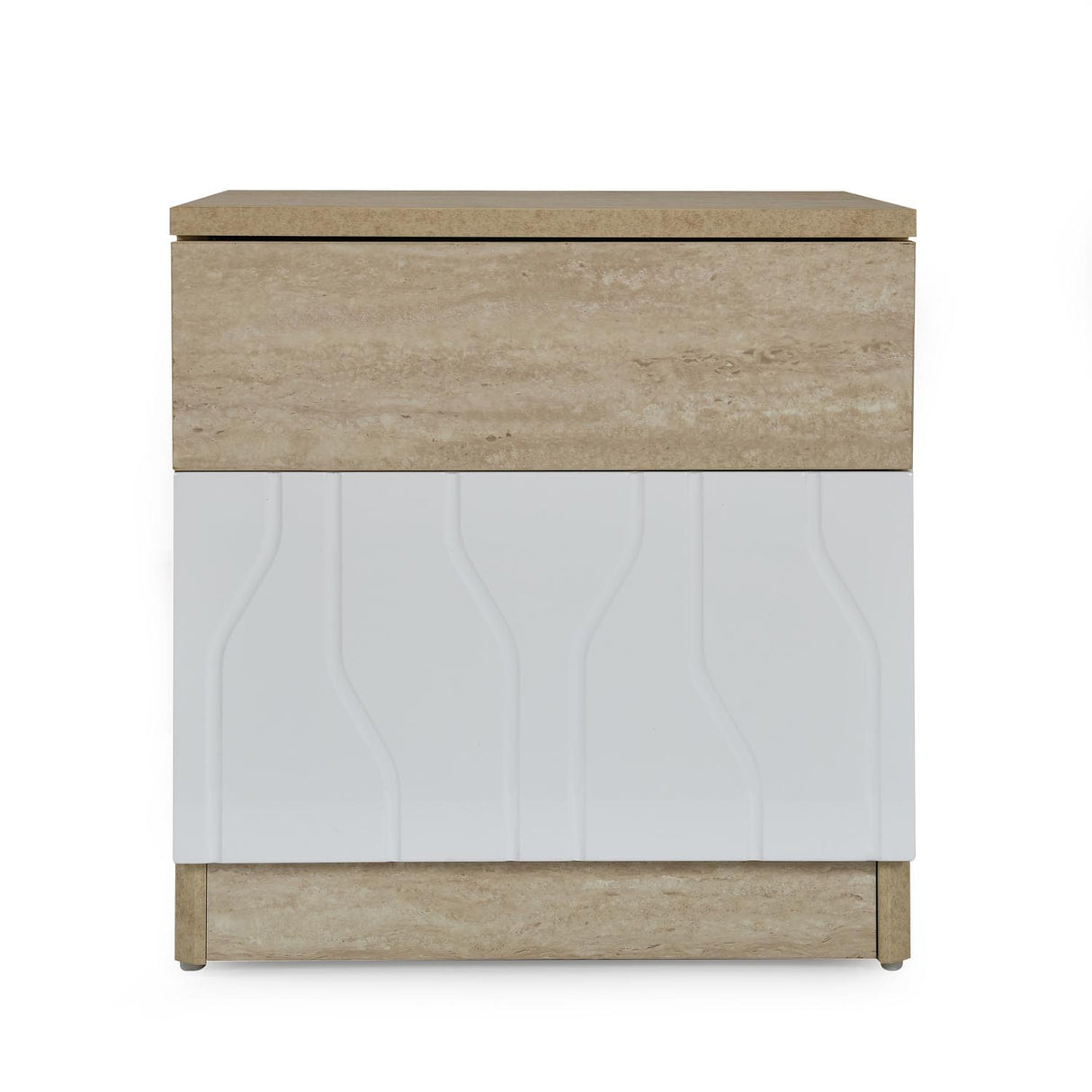 Tron Night Stand- Travertine & White