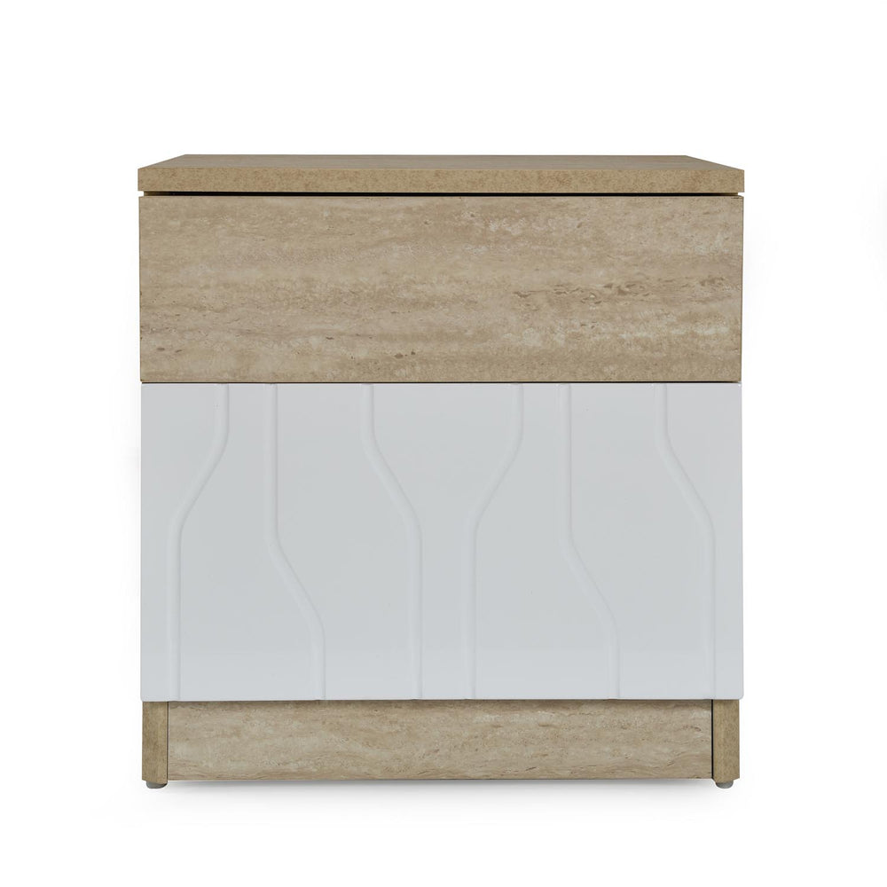 Tron Night Stand- Travertine & White