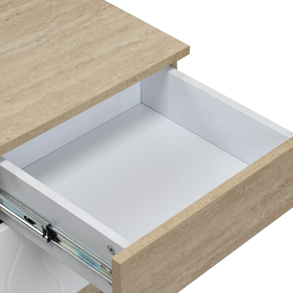 Tron Night Stand- Travertine & White