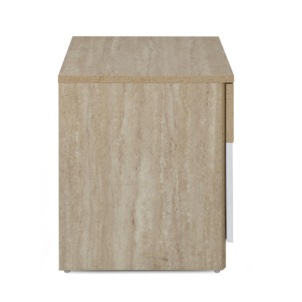 Tron Night Stand- Travertine & White