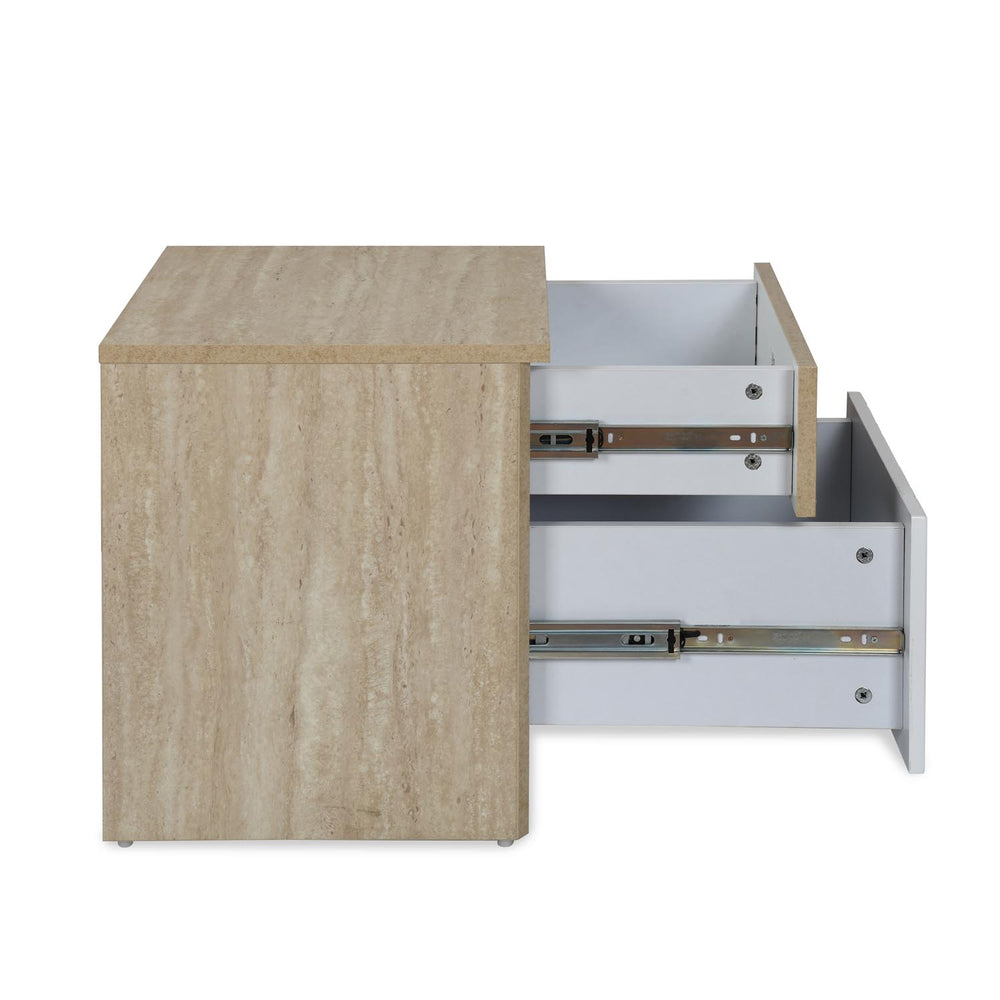 Tron Night Stand- Travertine & White