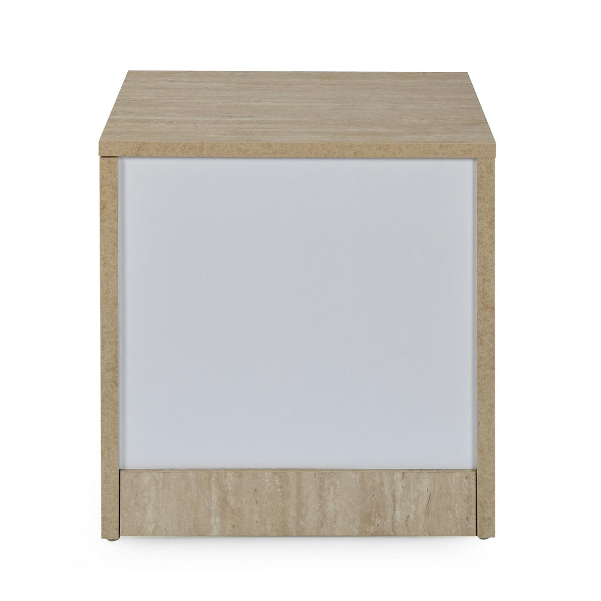 Tron Night Stand- Travertine & White