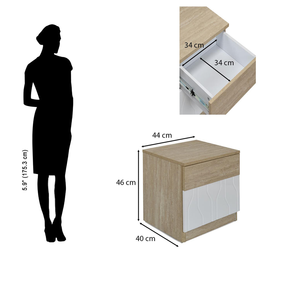 Tron Night Stand- Travertine & White