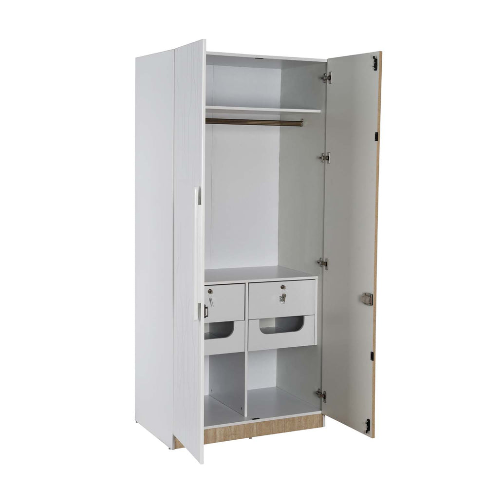 Tron 2 Door Wardrobe- Travertine & White