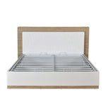 Tron Queen Bed with Hydraulic Storage- Travertine & White