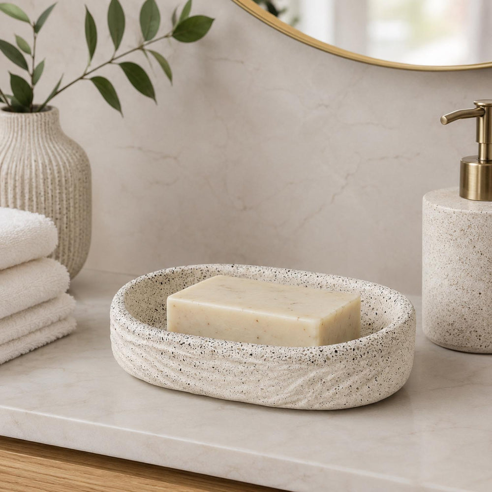 Textured Polyresin Soap Dish- Off White