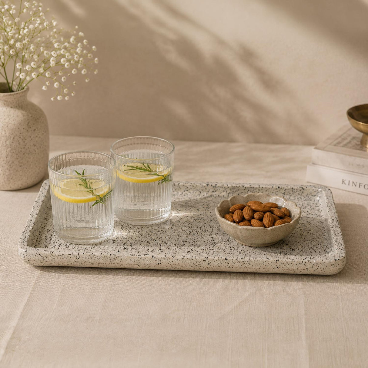 Textured Polyresin Tray- Off White