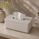 Textured Polyresin Tissue Box- Off White