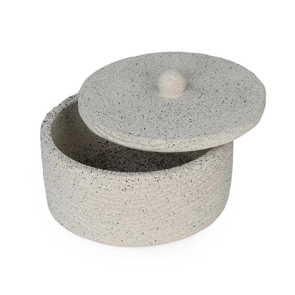 Textured Polyresin Storage Box- Off White
