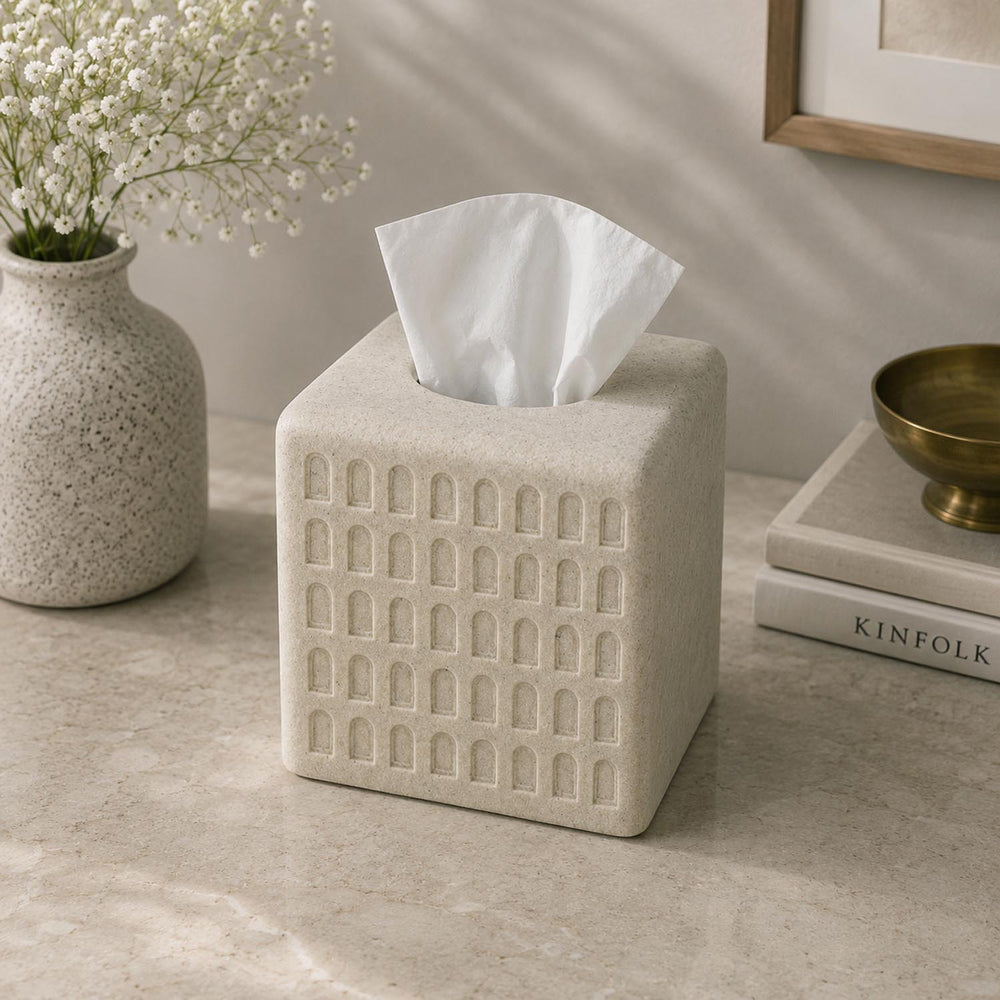 Arch Polyresin Tissue Box- Sand