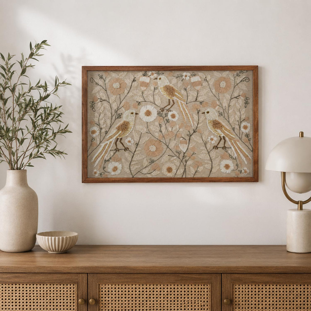 Embroidered Wall Art- Beige