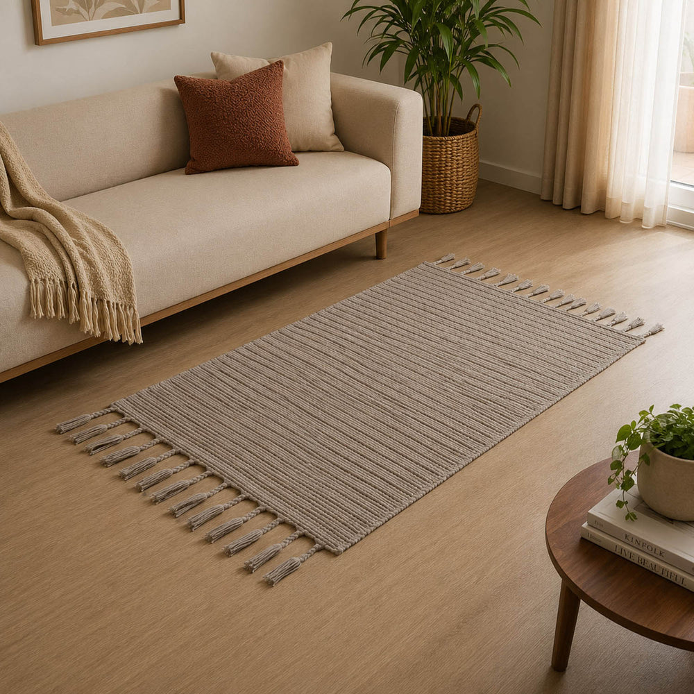 Braided Pattern Cotton 120 x 180 cm Rug- Cream