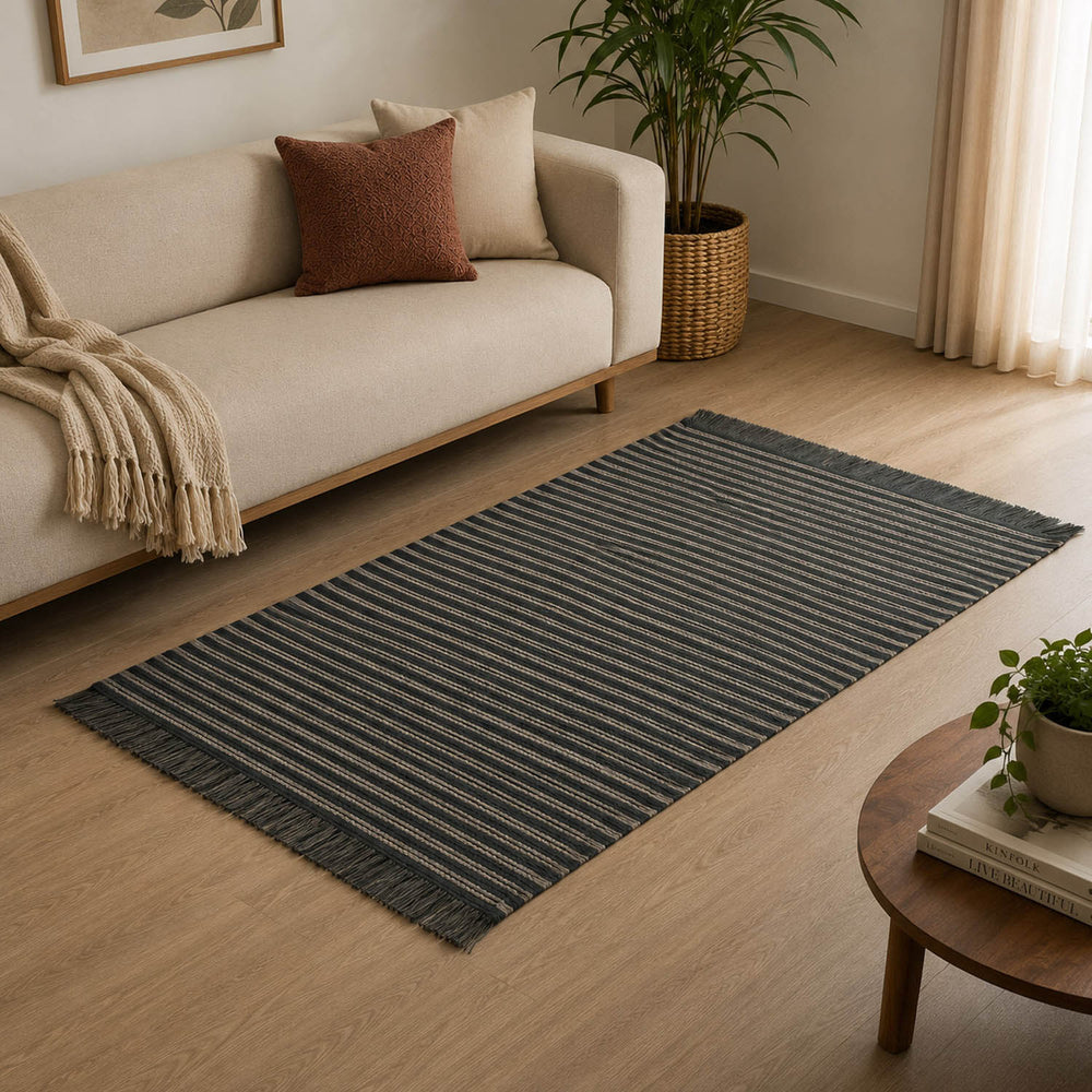 Dual Stripes Cotton 120 x 180 cm Rug- Green