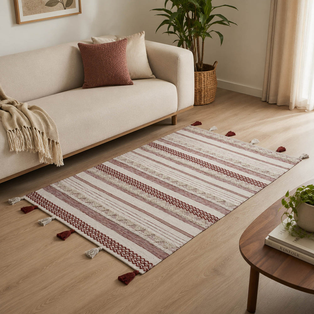 Stripes Cotton 120 x 180 cm Rug- Brown
