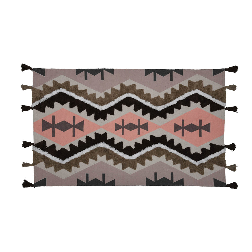 Zigzag Cotton 120 x 180 cm Rug- Brown & Peach