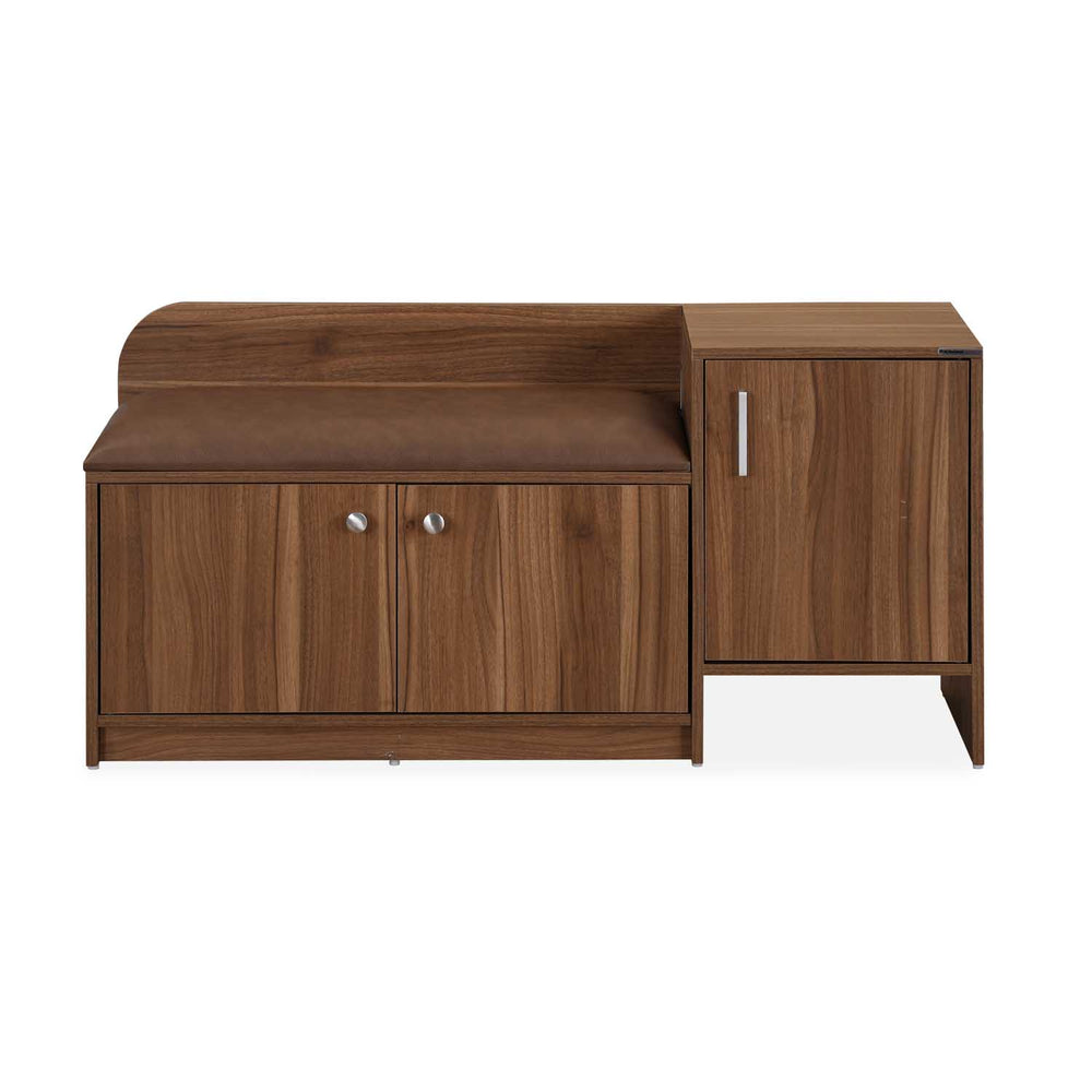 Magnus 3 Door Shoe Cabinet with Small Storage Tower- Lyon Walnut