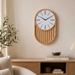 Oval Fluted Wall Clock- Light Brown