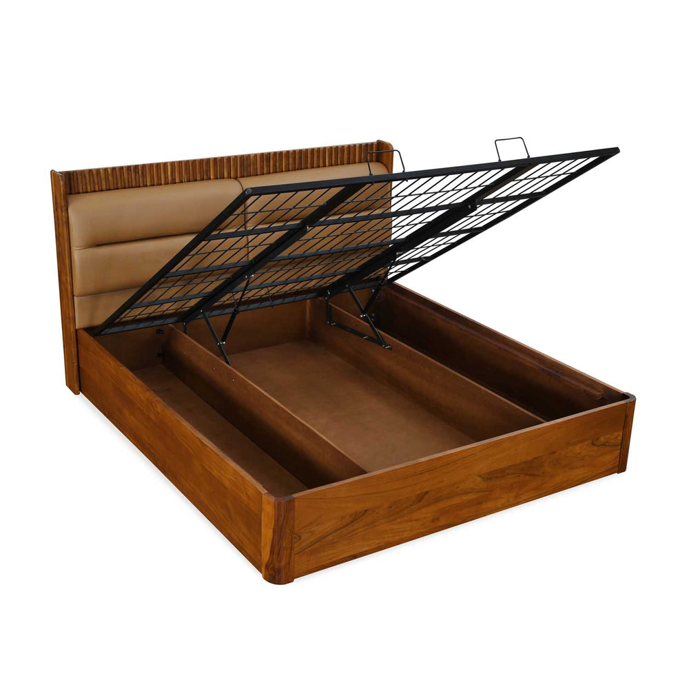 Linea King Bed with Hydraulic Storage- Honey Walnut