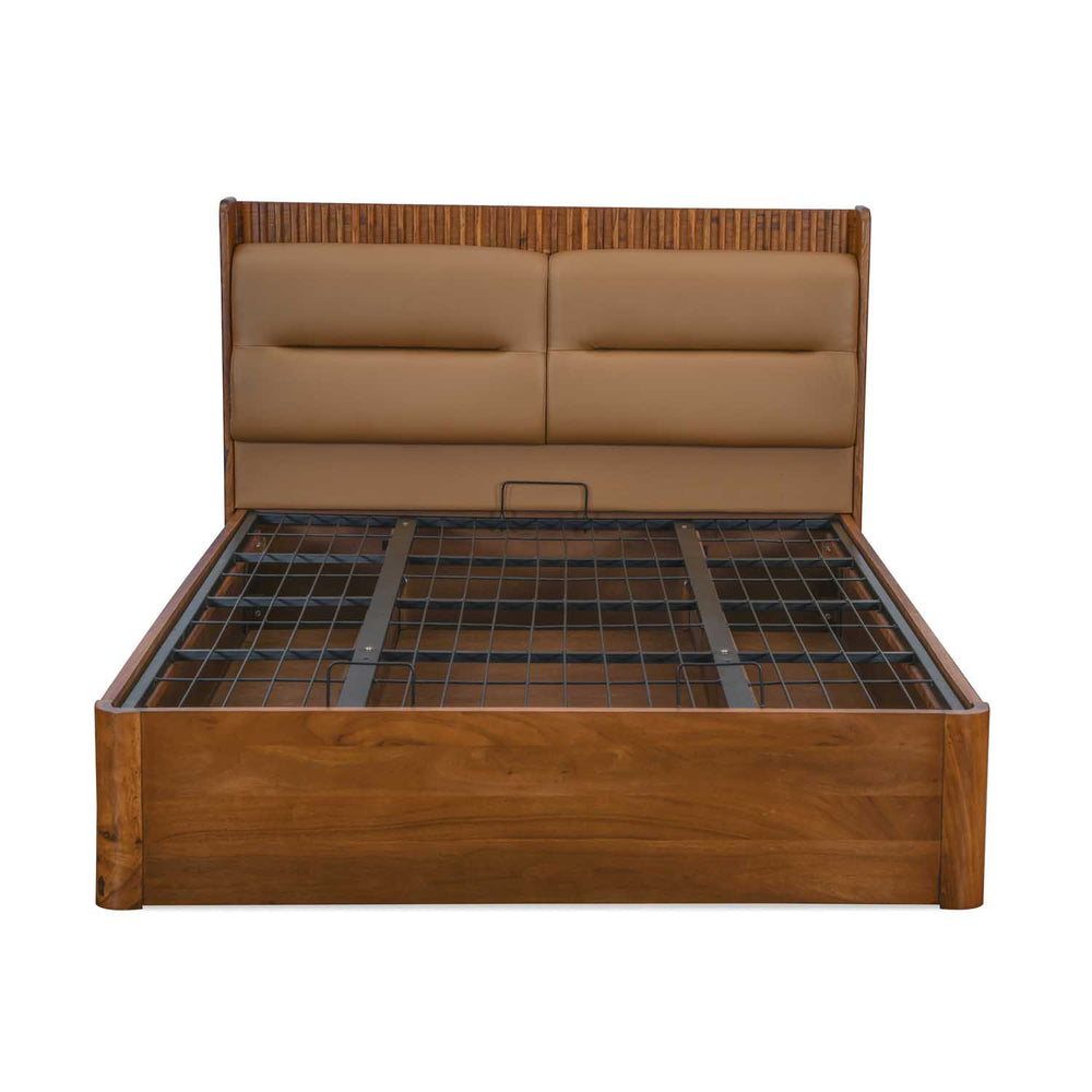 Linea Queen Bed with Hydraulic Storage- Honey Walnut