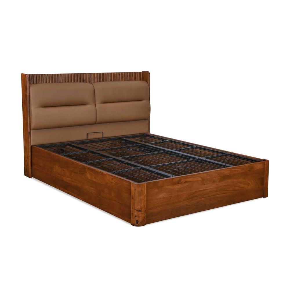 Linea Queen Bed with Hydraulic Storage- Honey Walnut