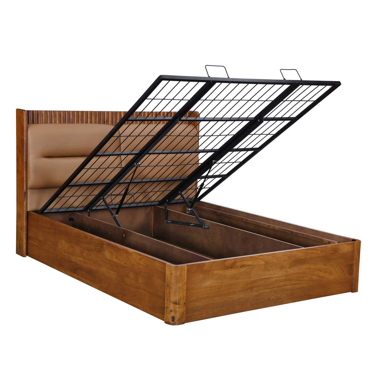 Linea Queen Bed with Hydraulic Storage- Honey Walnut