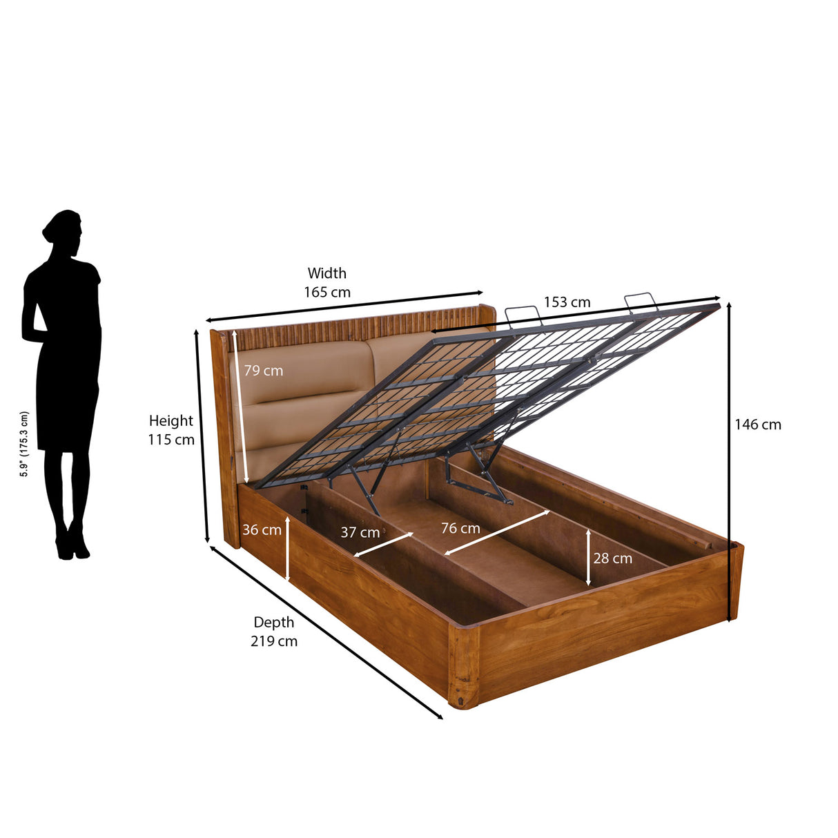 Linea Queen Bed with Hydraulic Storage- Honey Walnut