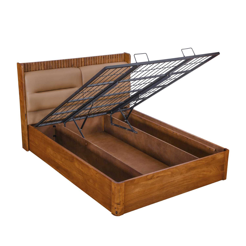Linea Queen Bed with Hydraulic Storage- Honey Walnut