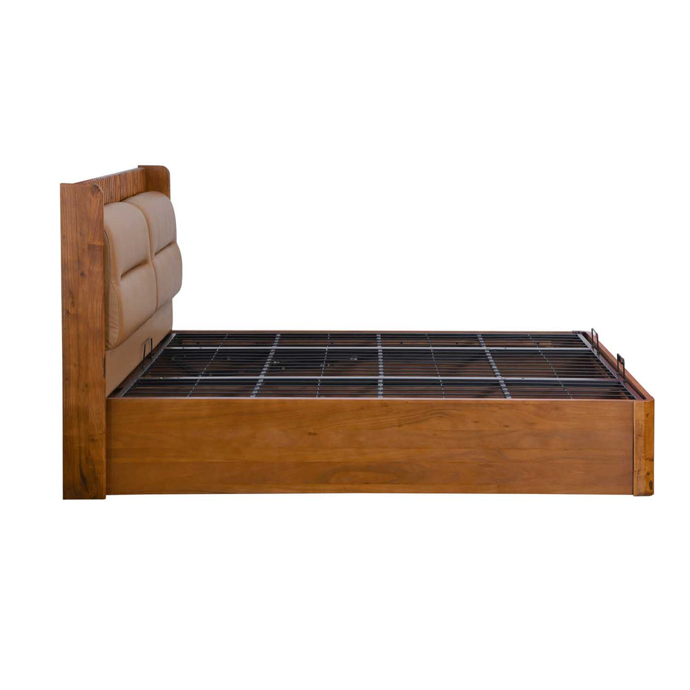 Linea Queen Bed with Hydraulic Storage- Honey Walnut