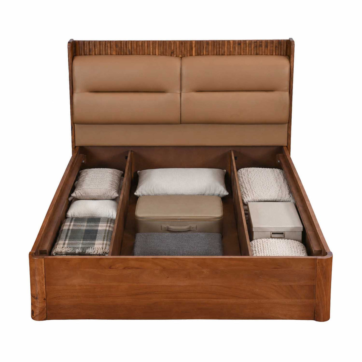 Linea Queen Bed with Hydraulic Storage- Honey Walnut