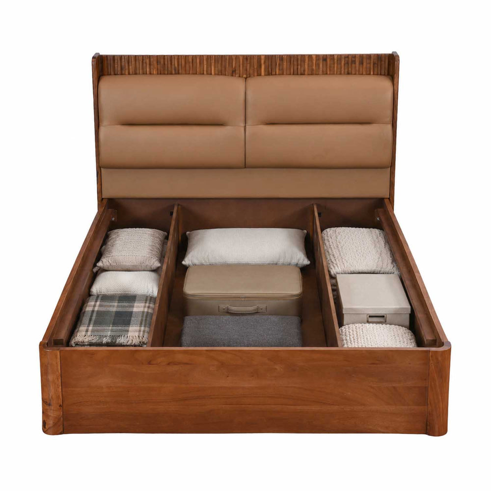 Linea Queen Bed with Hydraulic Storage- Honey Walnut