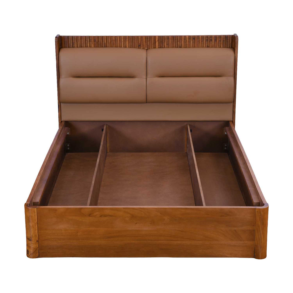 Linea Queen Bed with Hydraulic Storage- Honey Walnut