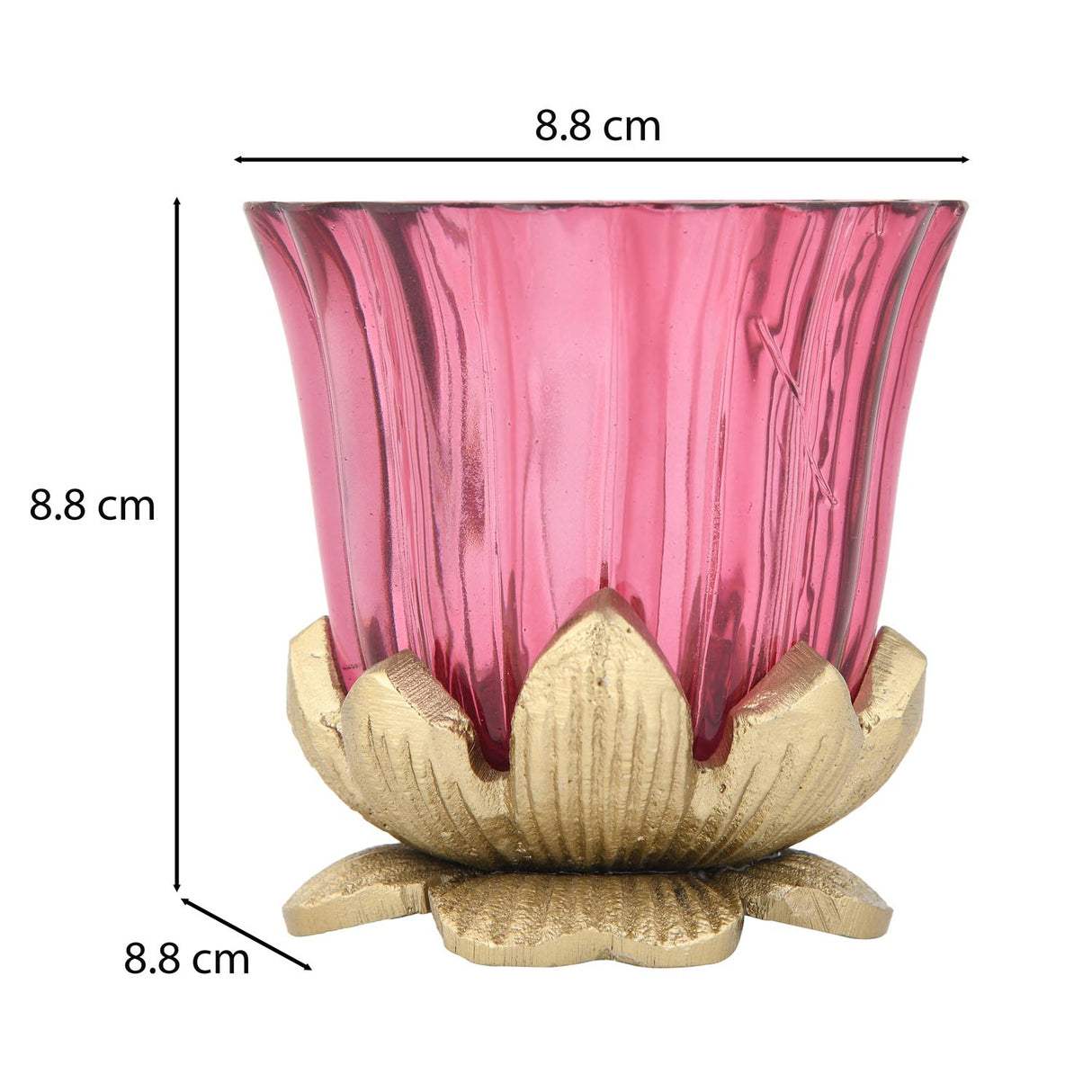Lotus Base Metal and Glass Votive- Small, Pink & Gold