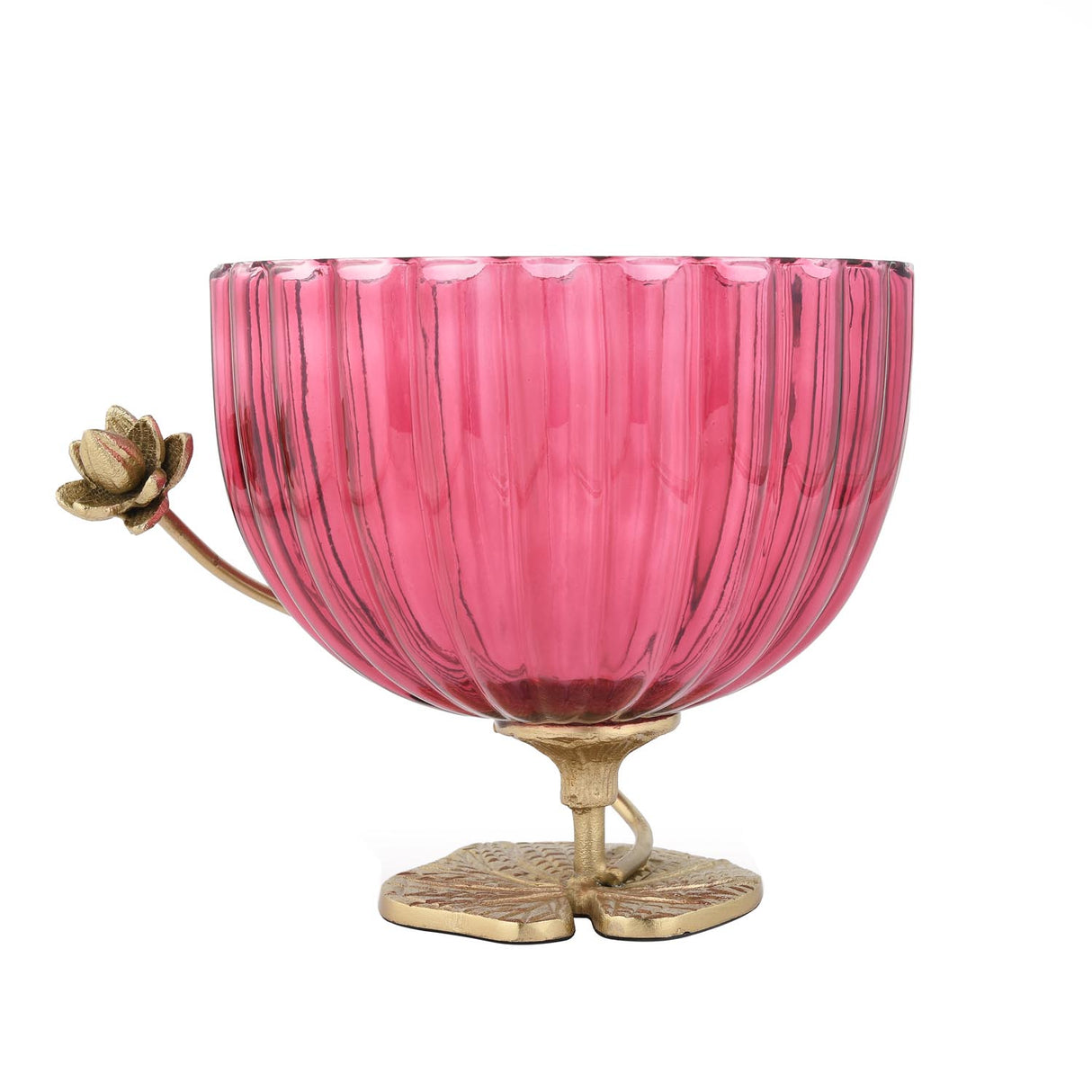 Decorative Lotus Metal and Glass Bowl- Pink & Gold