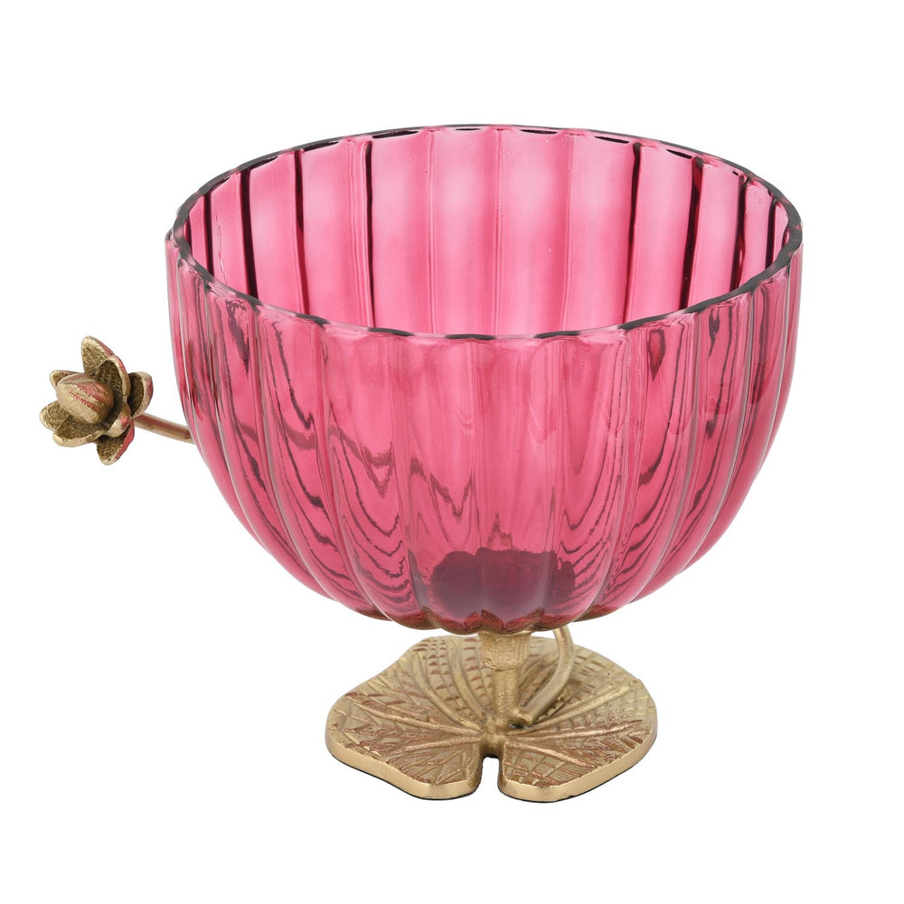 Decorative Lotus Metal and Glass Bowl- Pink & Gold