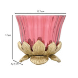 Lotus Base Metal and Glass Votive- Large, Pink & Gold