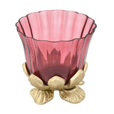 Lotus Base Metal and Glass Votive- Large, Pink & Gold