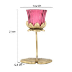 Single Lotus Metal and Glass Candle Holder- Pink & Gold