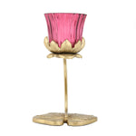 Single Lotus Metal and Glass Candle Holder- Pink & Gold