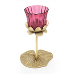 Single Lotus Metal and Glass Candle Holder- Pink & Gold