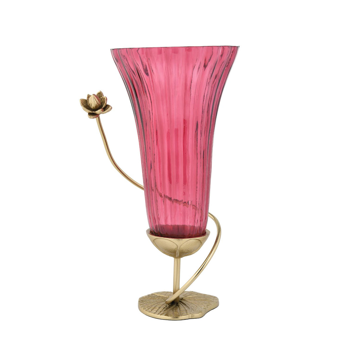Swirl Lotus Metal and Glass Tall Vase- Pink & Gold