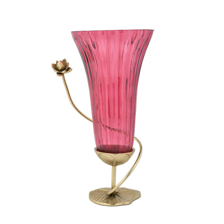 Swirl Lotus Metal and Glass Tall Vase- Pink & Gold