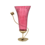 Swirl Lotus Metal and Glass Tall Vase- Pink & Gold