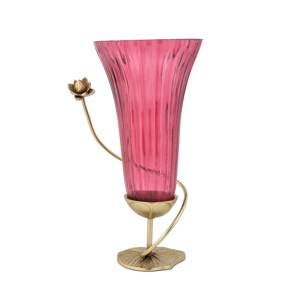 Swirl Lotus Metal and Glass Tall Vase- Pink & Gold