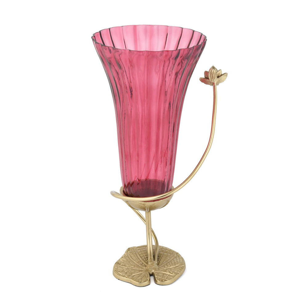 Swirl Lotus Metal and Glass Tall Vase- Pink & Gold
