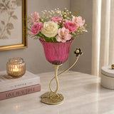 Fluted Lotus Metal and Glass Vase- Pink & Gold
