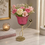 Fluted Lotus Metal and Glass Vase- Pink & Gold